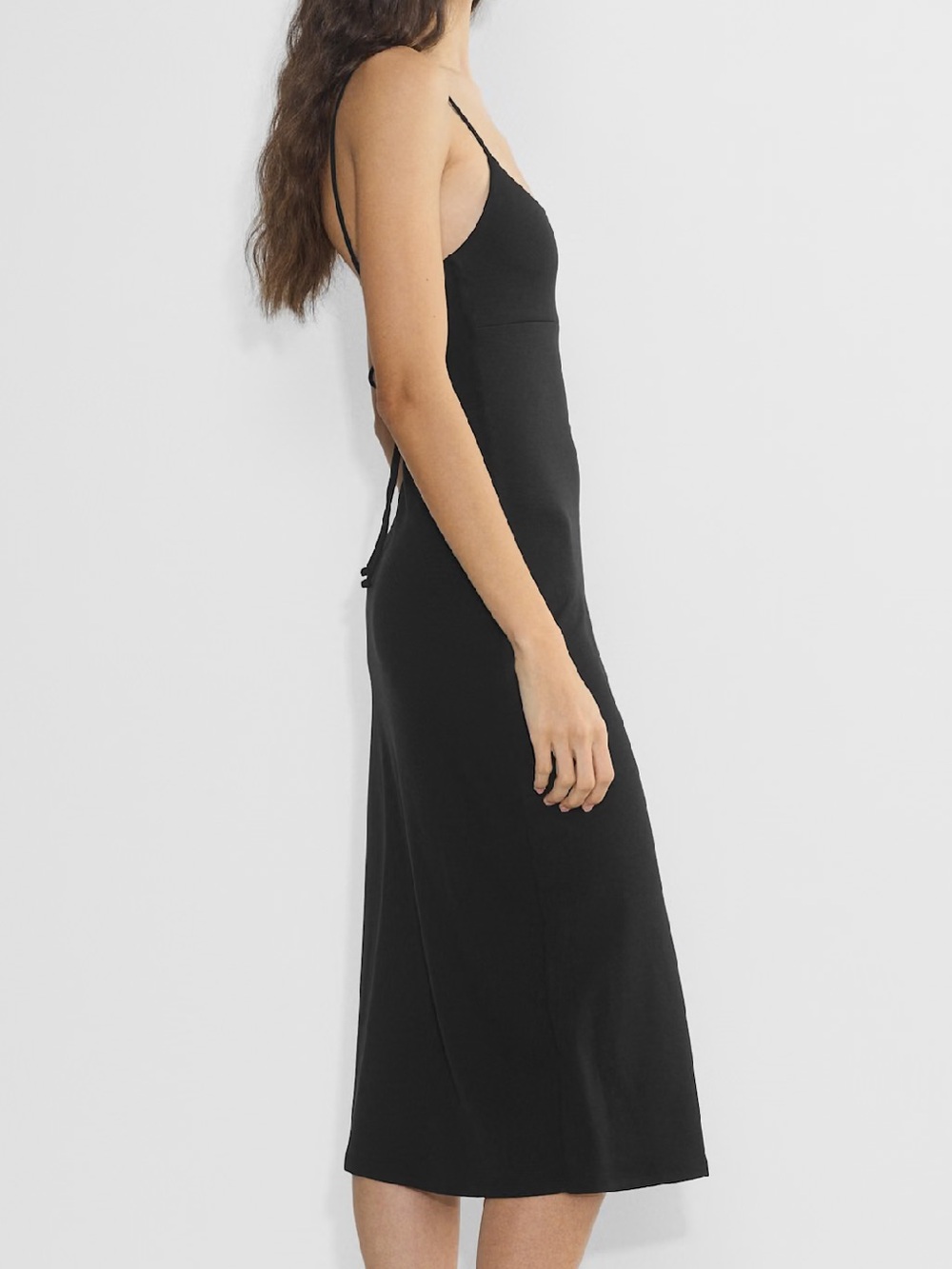 Aritzia Wilfred Sz 2XS Black Strappy Drapey Jersey Midi Dreamweaver Dress NWOT - Picture 2 of 13